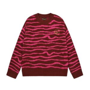 Drew Wavy Striped Knit Sweater Rose Red